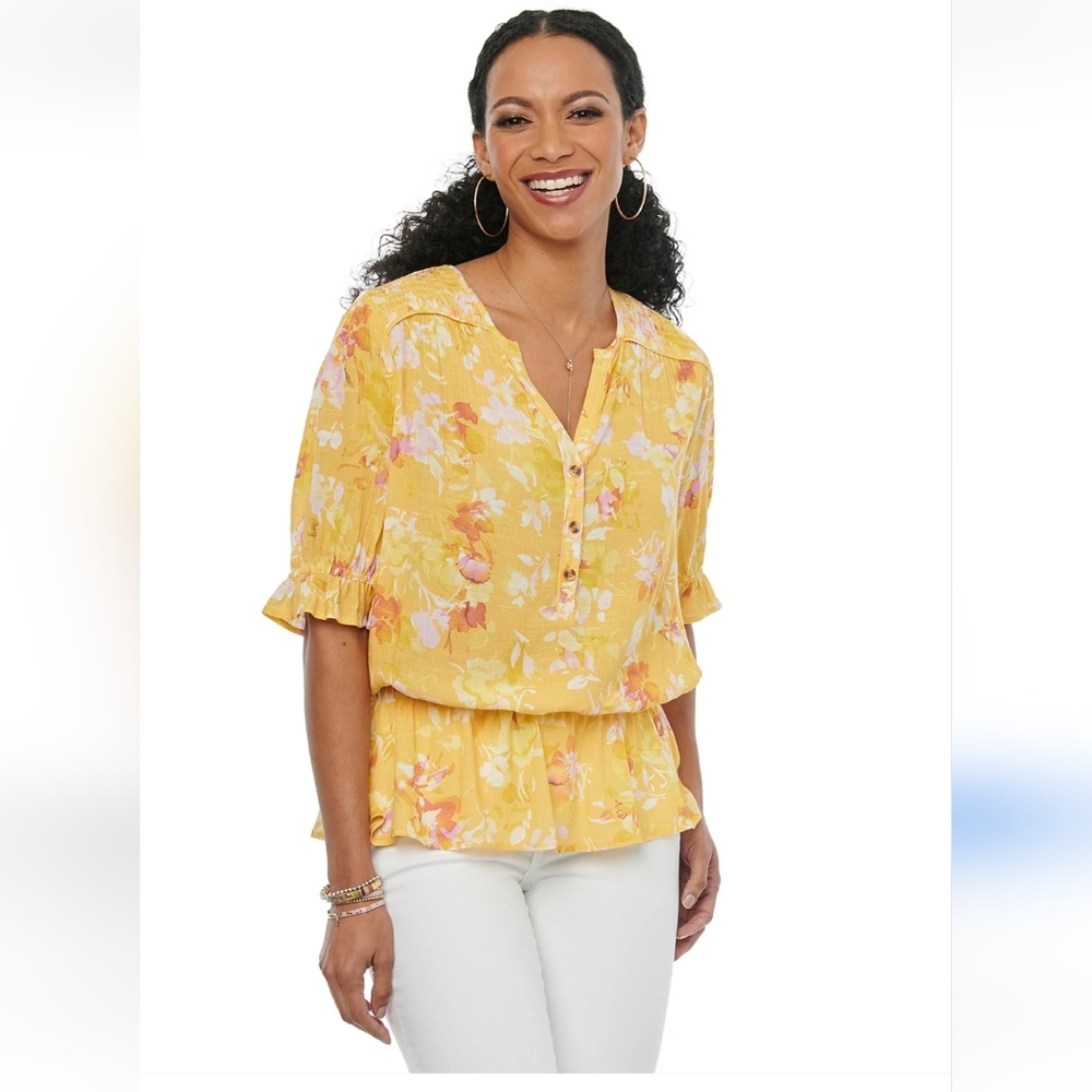 Democracy /Wit And Wisdom Womens Bonnet ElbowSleeve Half Placket NWT  1X